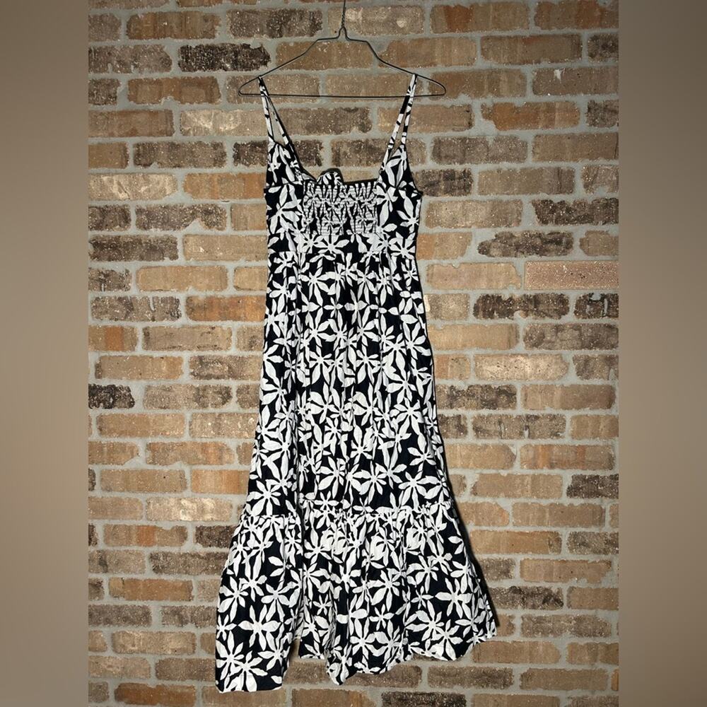 J. Crew black white floral tie front cut out casual dress sz 00 luau summer midi - Picture 5 of 15